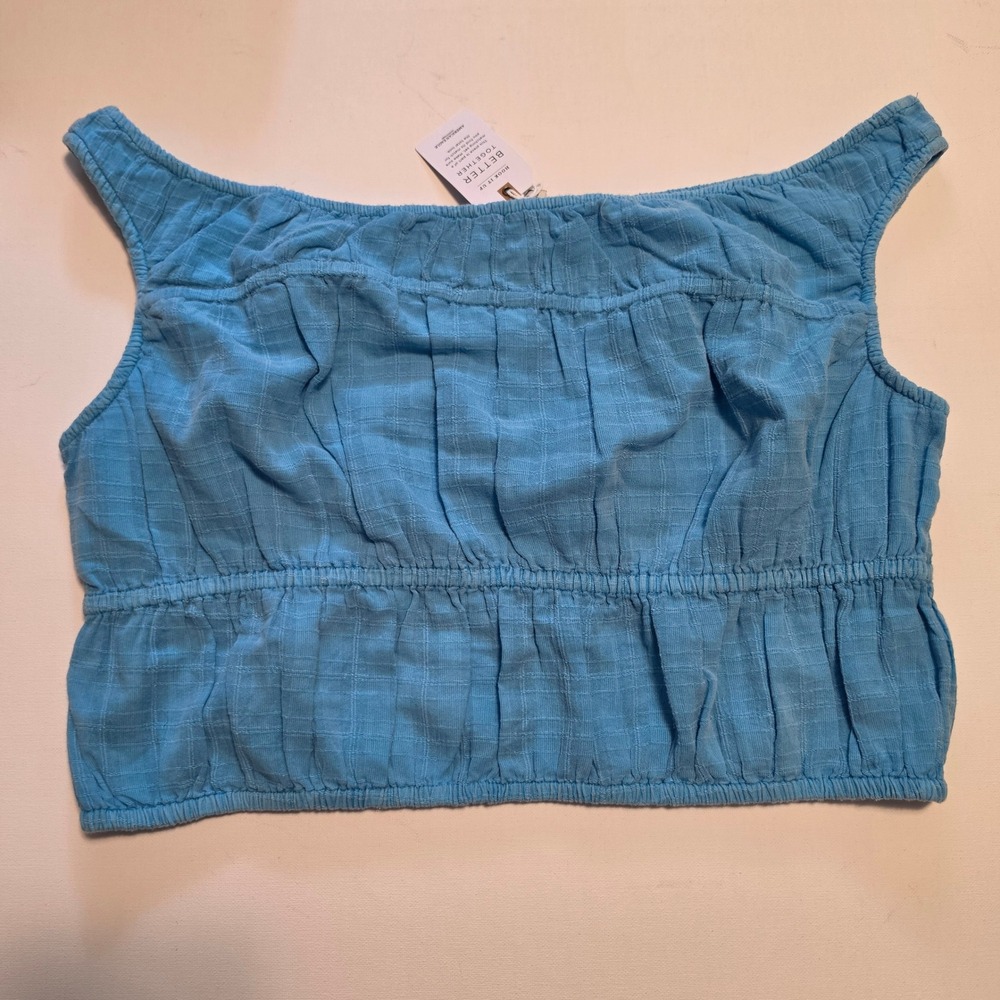 American Eagle Smocked Textured Crop Tank Top Blue Large L NWT